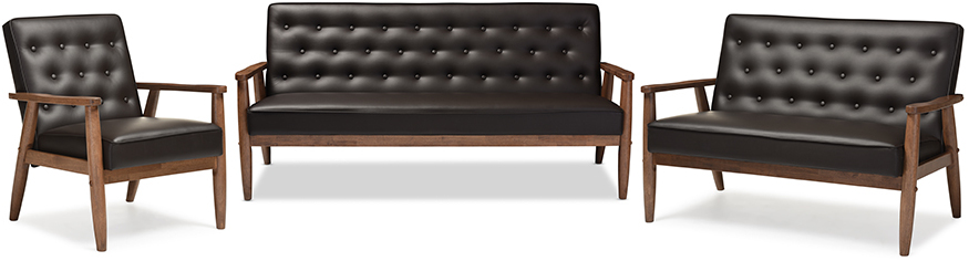 Sorrento Mid-Century Retro Modern Brown Faux Leather
