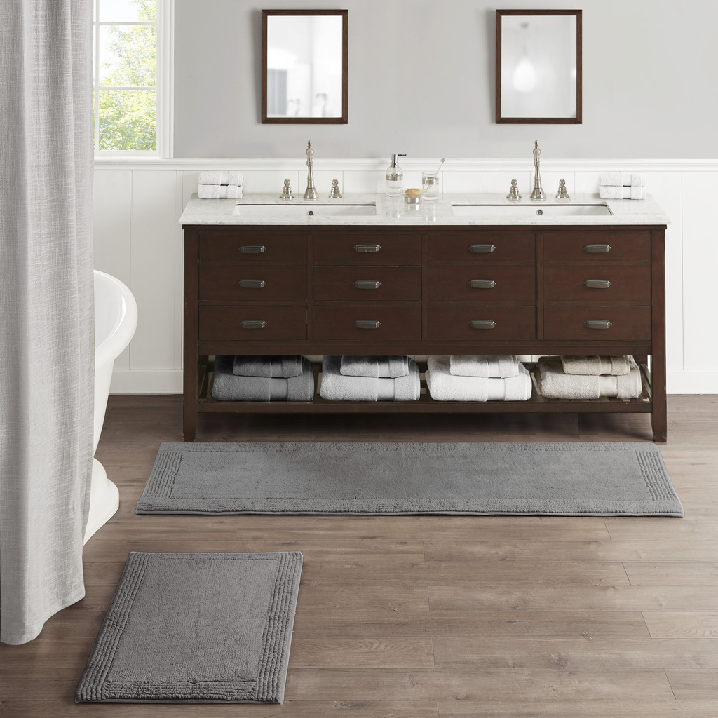 Splendor Cotton Tufted 3000 GSM 72x24 Reversible Bath Rug In Charcoal ...