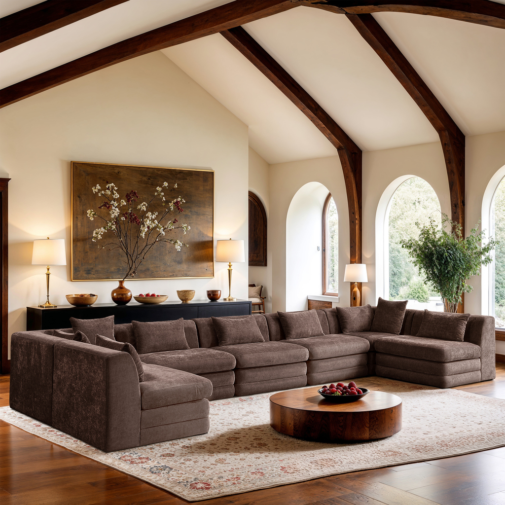 Stellar 190 Inch Chenille Fabric Upholstered 7 Piece Modular Sectional ...
