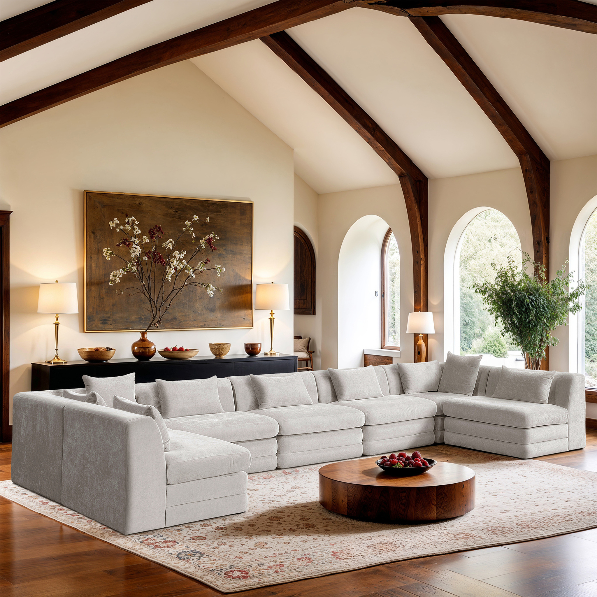 Stellar 190 Inch Chenille Fabric Upholstered 7 Piece Modular Sectional ...