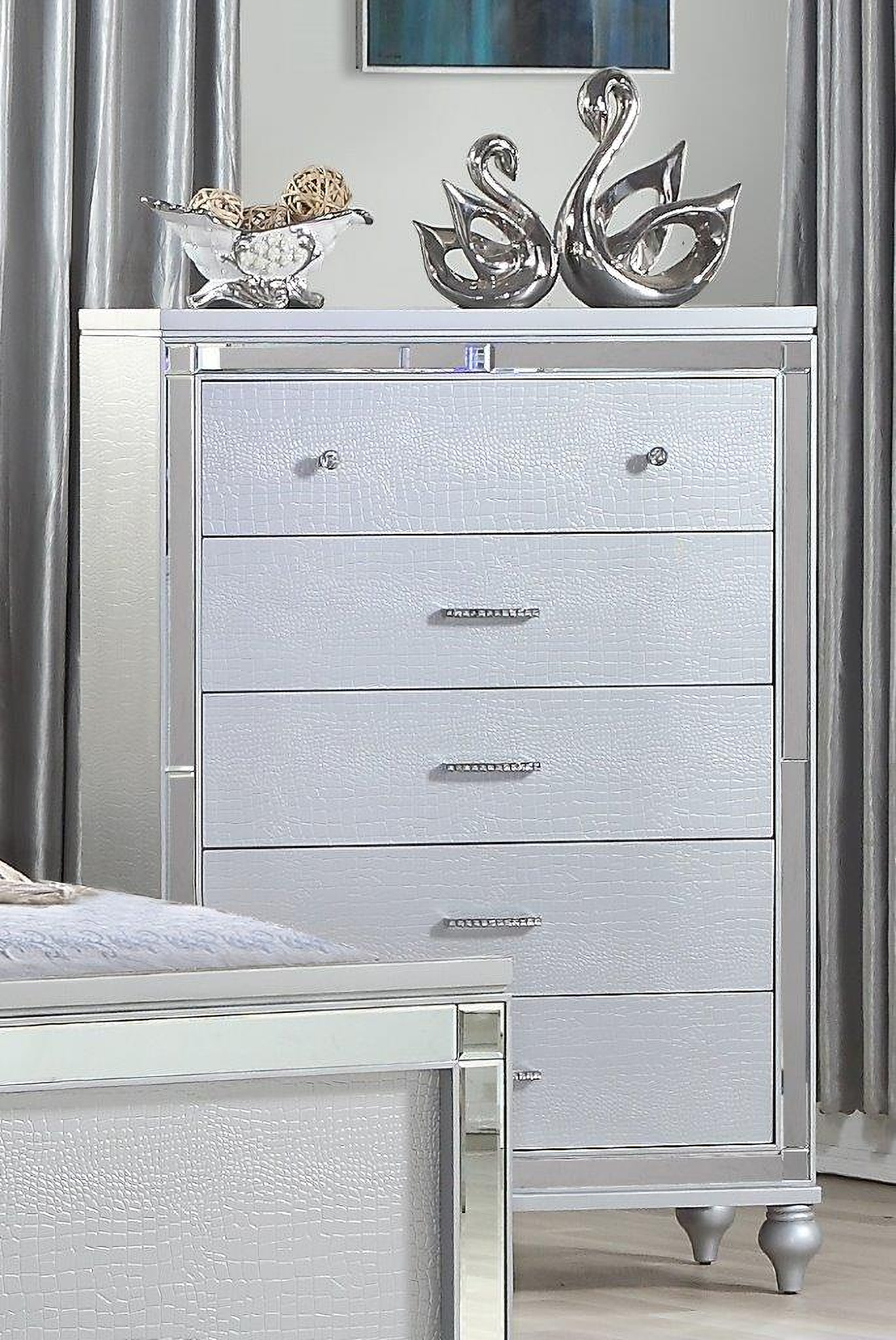 silver dresser chest Best Quality Furniture Nila 5-Drawer 19 in W. of Drawers B760-C Galaxy Home Sterling Silver Wood