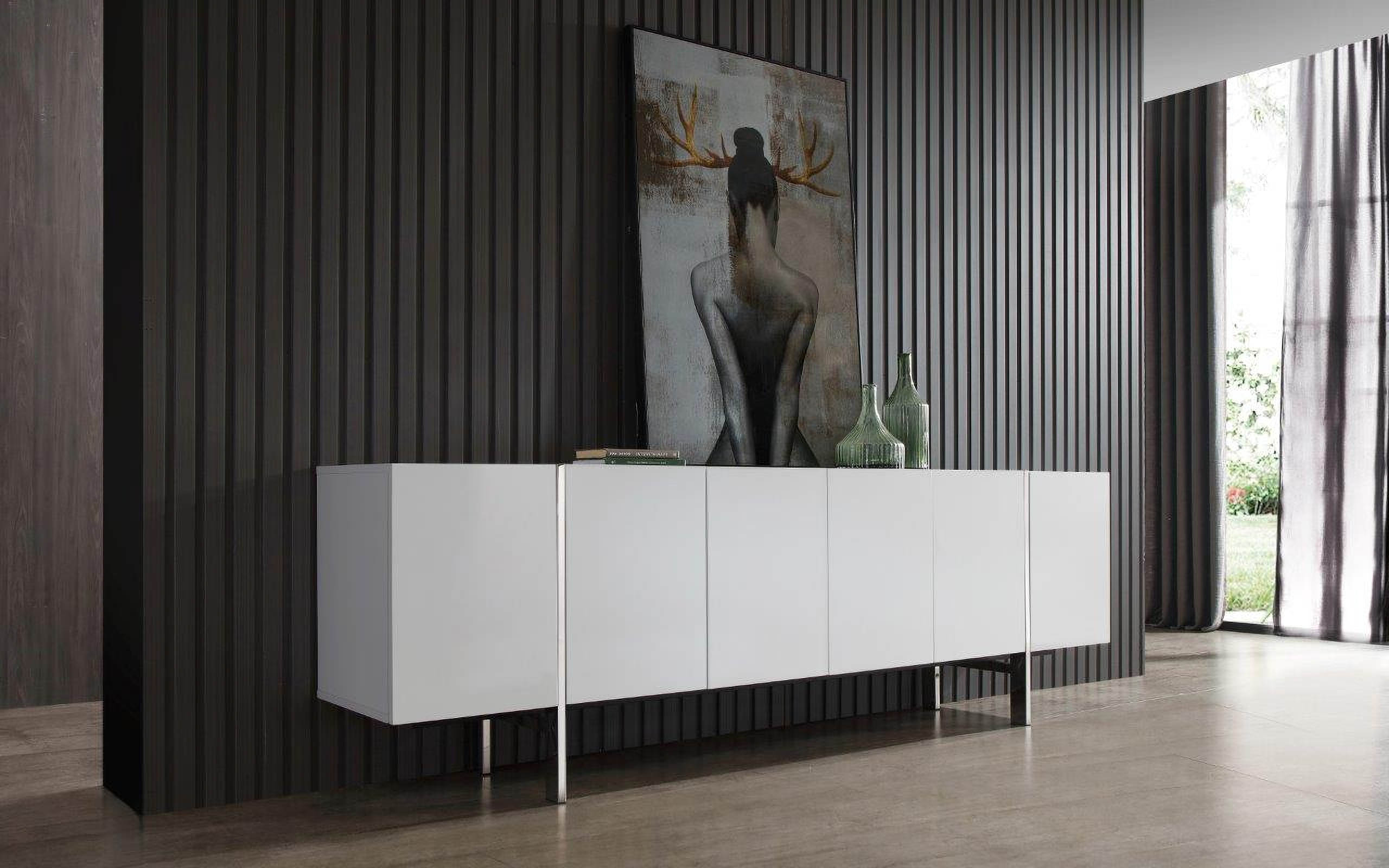 Buffet 'londra 02' bianco e pietra, 120x35x83 cm