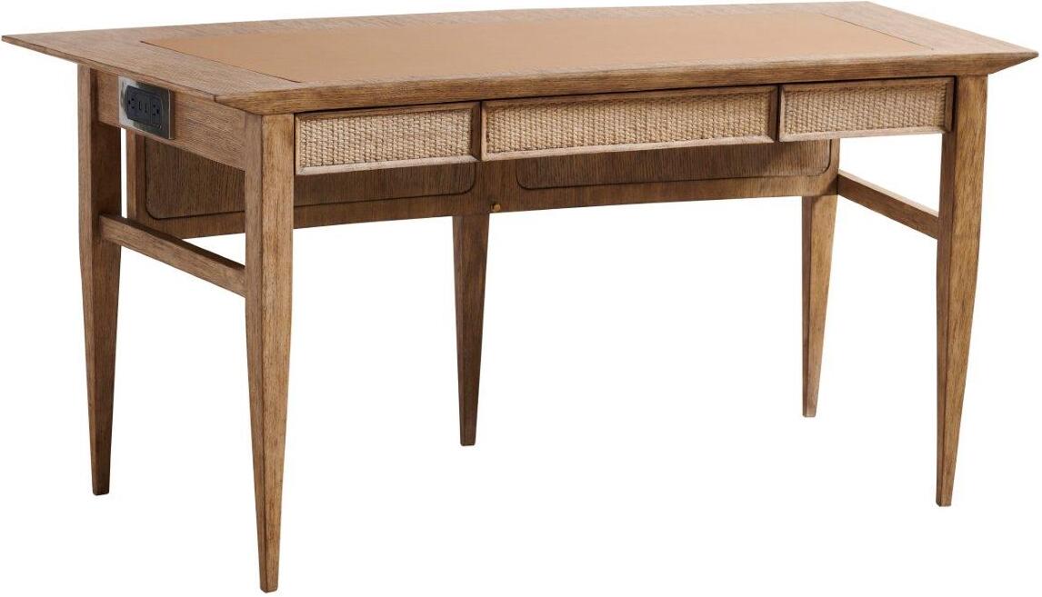 Noir Jetson Natural Brown Teak Wood Midcentury Modern Desk