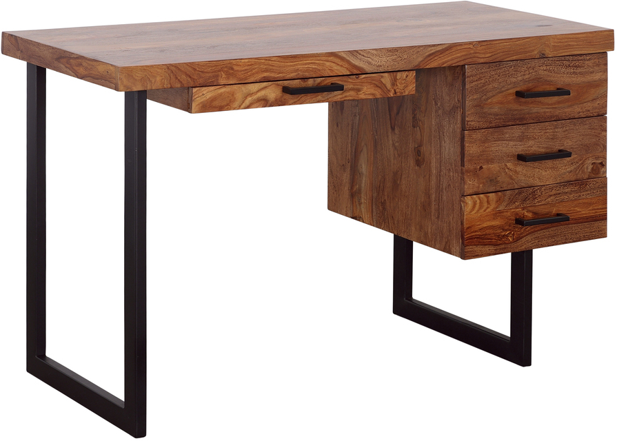 Noir Jetson Natural Brown Teak Wood Midcentury Modern Desk