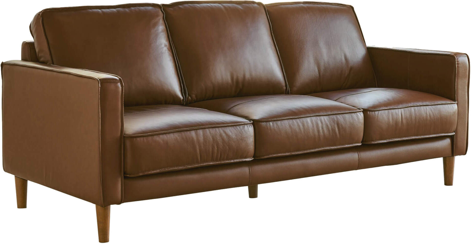 Sunset Trading Prelude 79 Inch Wide Top Grain Leather Sofa Chestnut Brown Mid Century Modern 3 Seater Couch 1stopbedrooms
