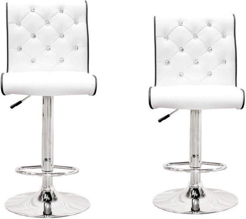 Swivel Bar Stool With Crystal And Tufted Look Set of 2 In White by