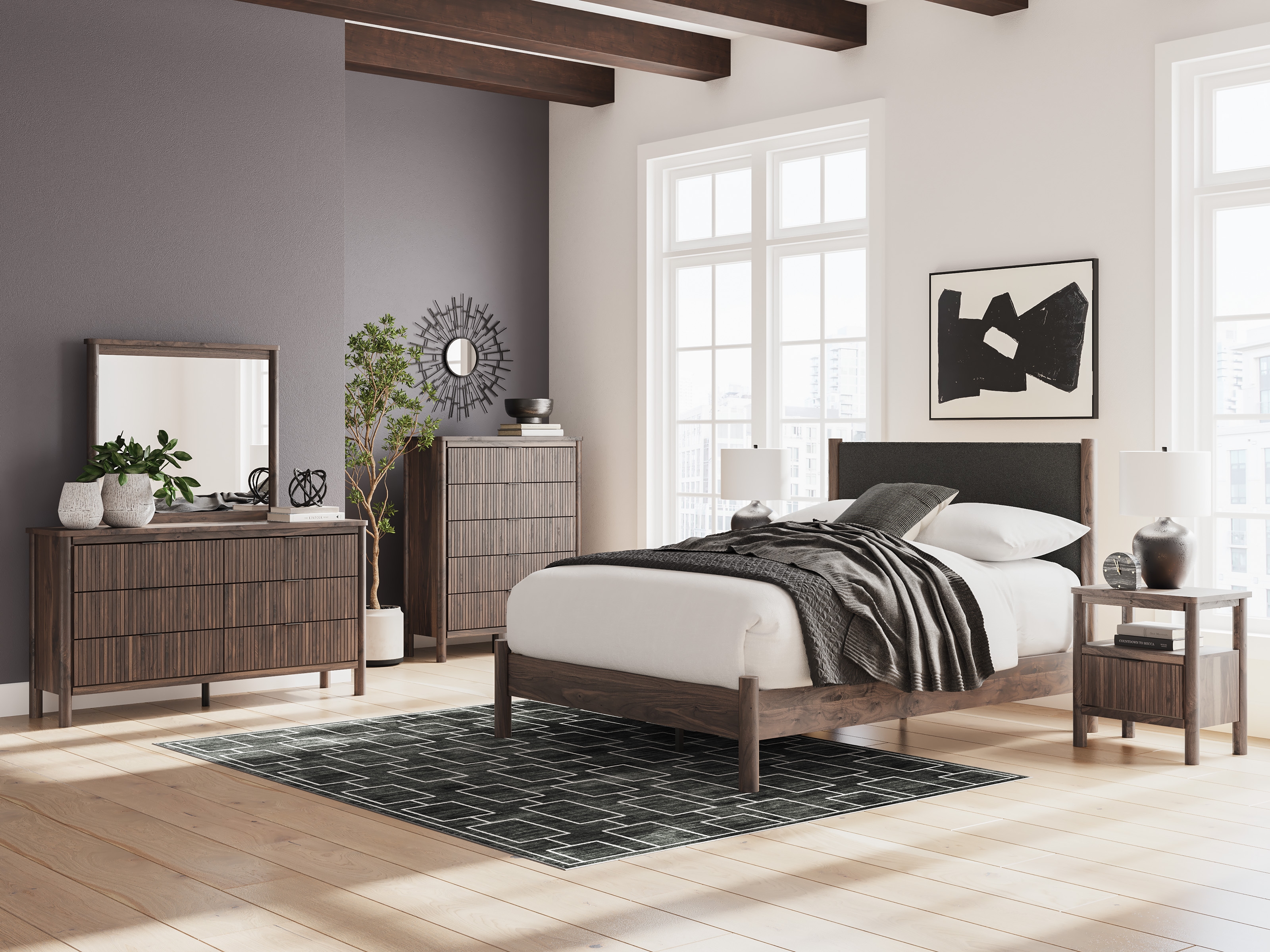 Symarro Upholstered Platform Bedroom Set In Brown by Ashley Furniture |  1StopBedrooms, image size:3200x2400