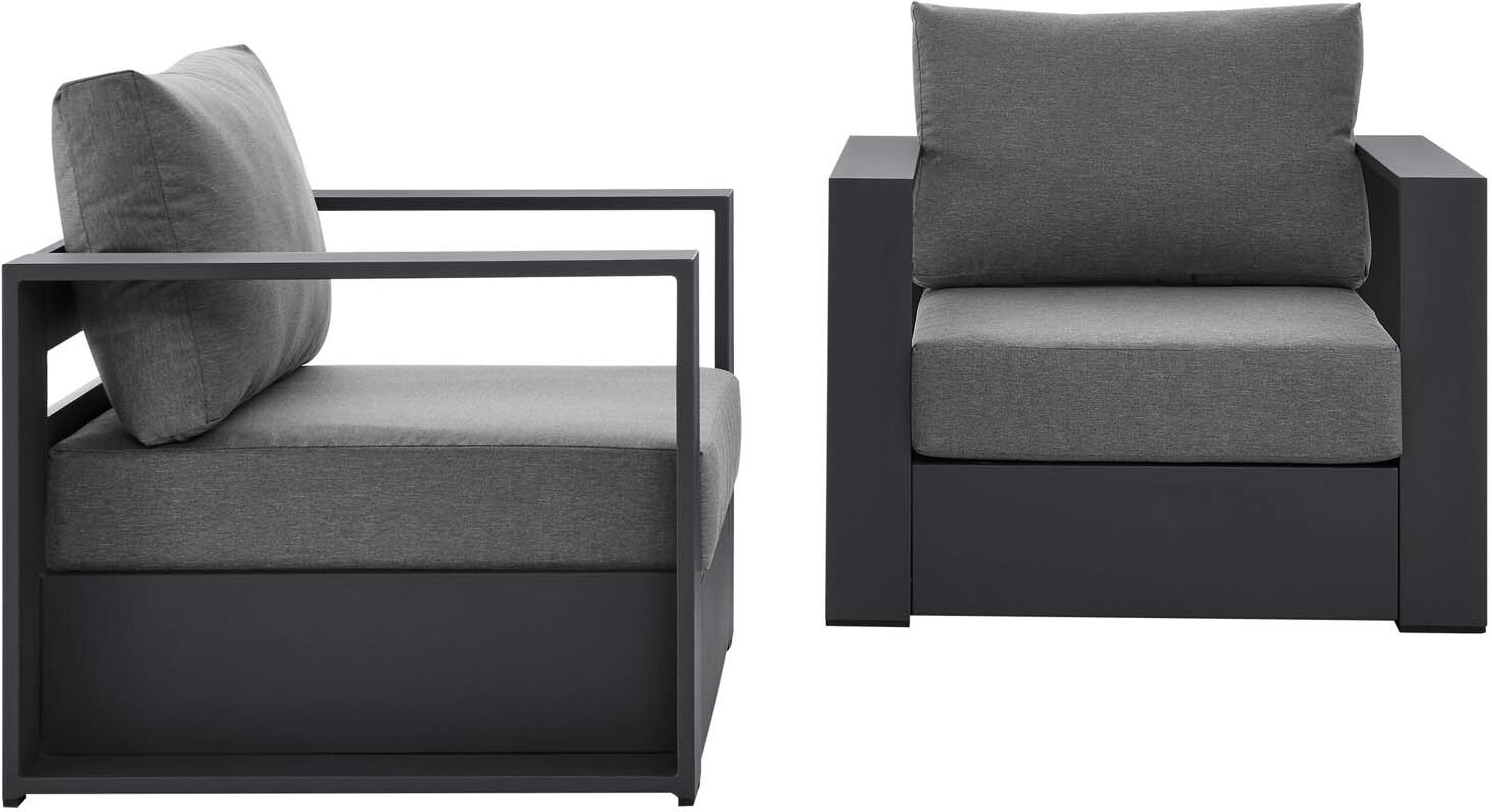 Tahoe Outdoor Patio Powder-Coated Aluminum 2-Piece Armchair Set In Gray Charcoal