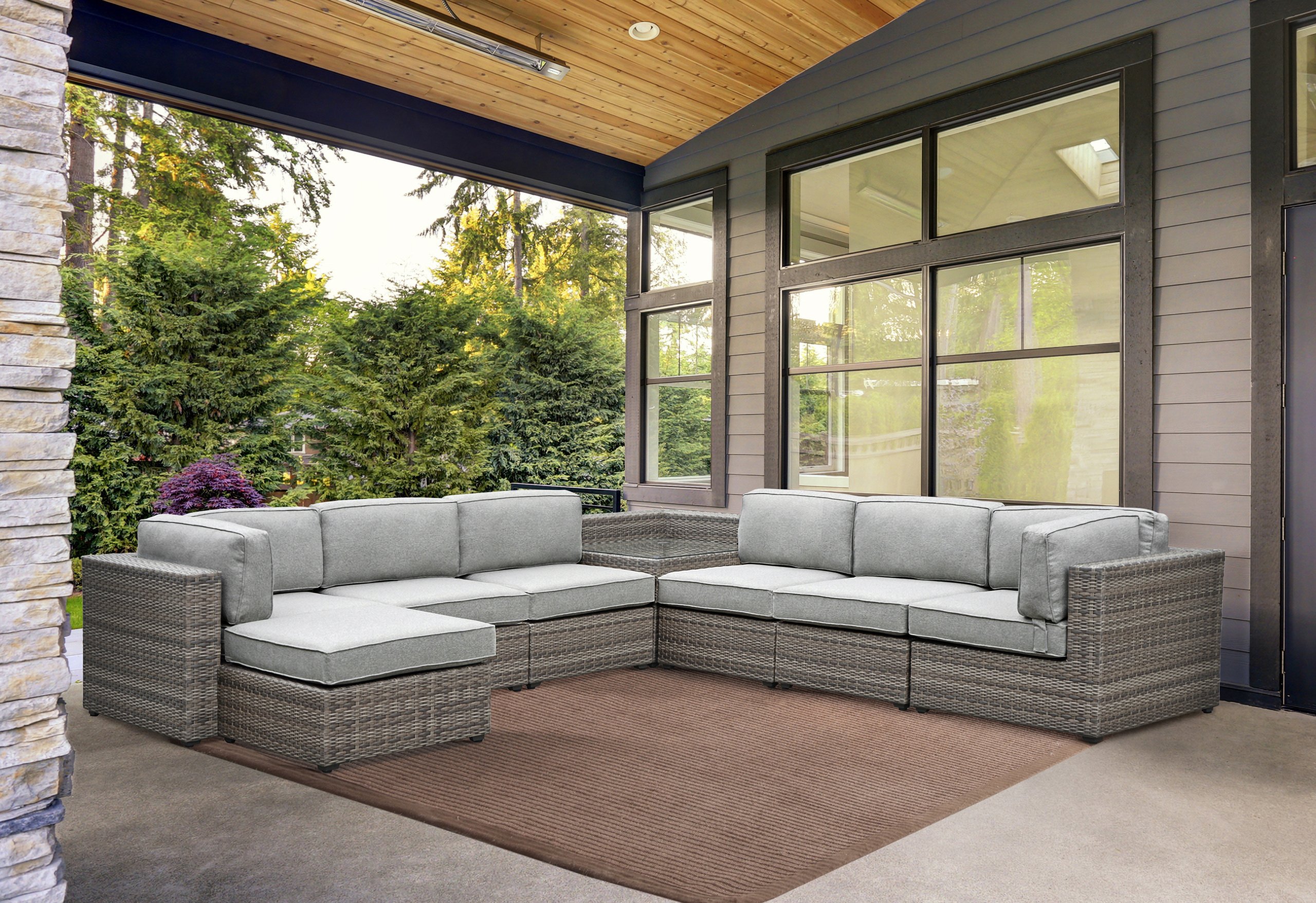 Steve Silver Tamyra 7 Piece Wicker Sectional with Corner Table