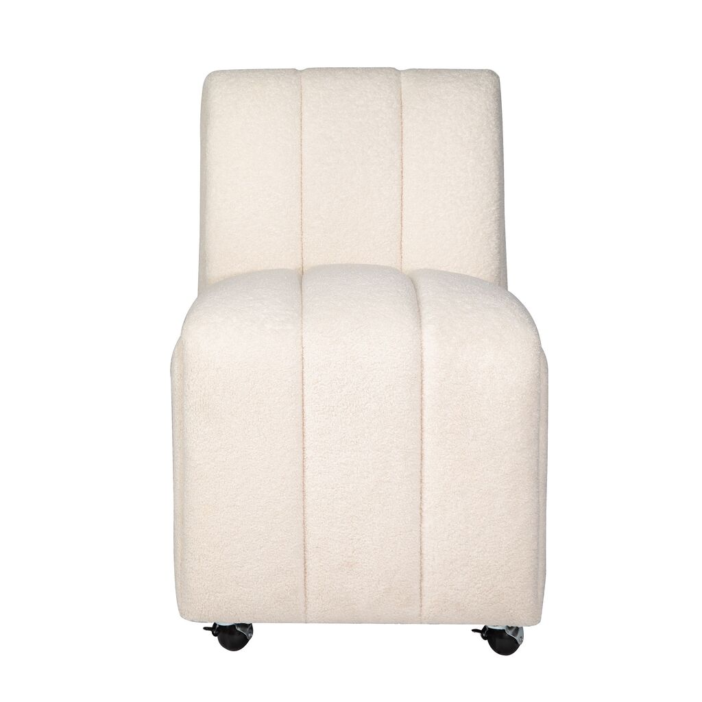 Tess Boucle Upholstered Dining Chair with Wheels Set of 2 In Ivory by Jofran | 1StopBedrooms