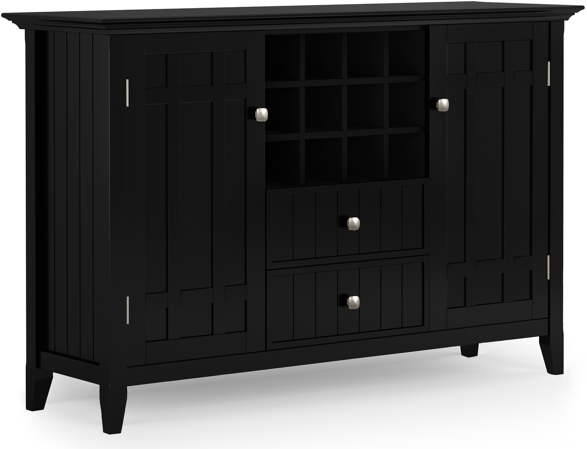 Thala sideboard with 2 central drawers and wine storage rack in black