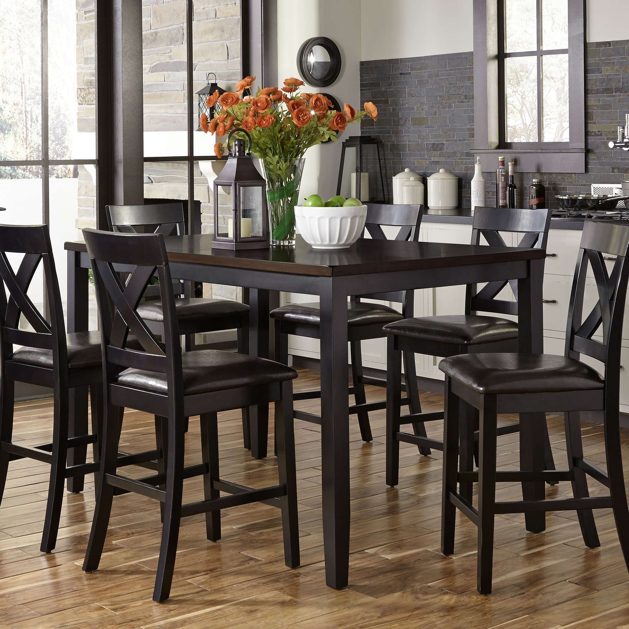 Thornton II Black and Brown 7 Piece Counter Height Dining Set by