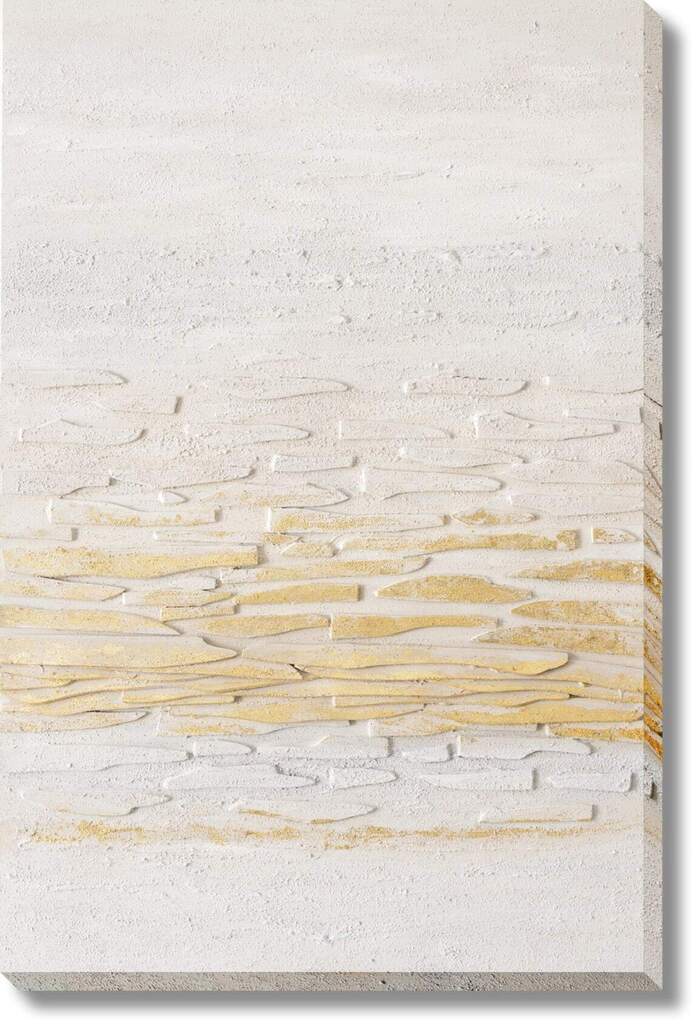 Image showcasing Timeless Radiant Textured Canvas Wall Art In Cream and Gold by Classy ...