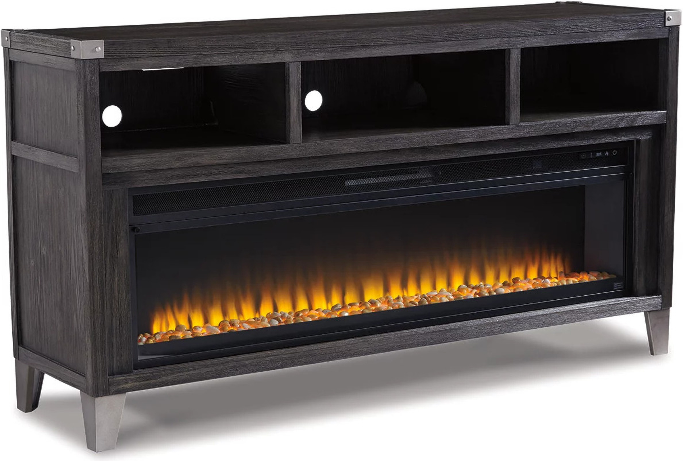 Todoe Gray LG TV Stand With Wide Fireplace Insert by Ashley Furniture ...