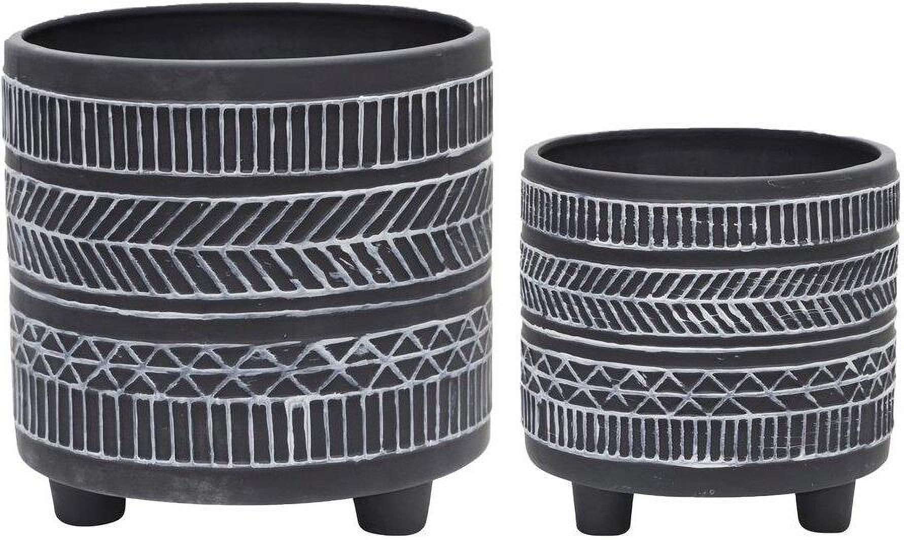 Tribal Look Footed Planter Set of 2 In Black by Sagebrook