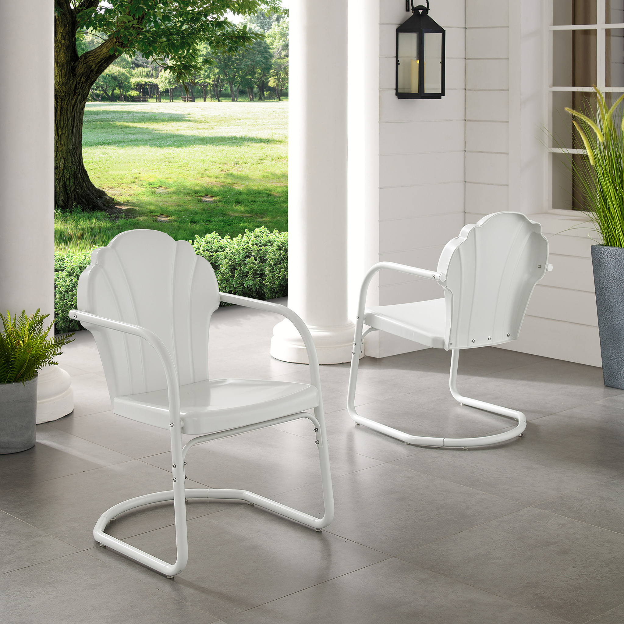 Tulip Retro Outdoor Chair In White Satin Set of 2 by Crosley Brands