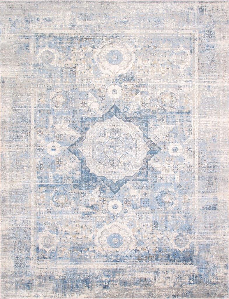 Turkish Mamluk Design Area Rug- 9' x 12' In Ivory and Blue by Pasargad ...