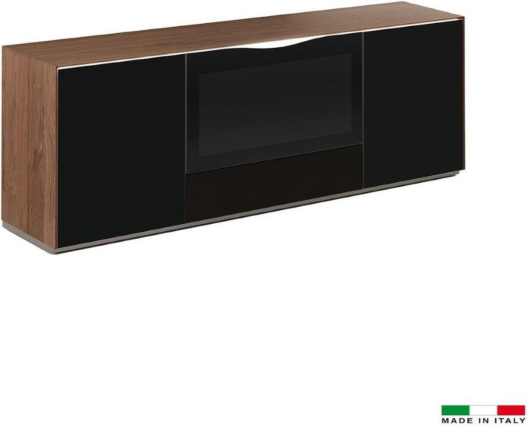 Tv Cabinet With Walnut Top And Side With Black Glass Doors by