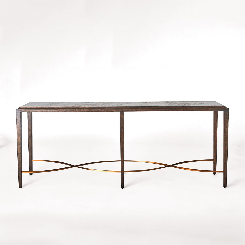 Twisted Rail Console In Okume and Brass by Global Views | 1StopBedrooms