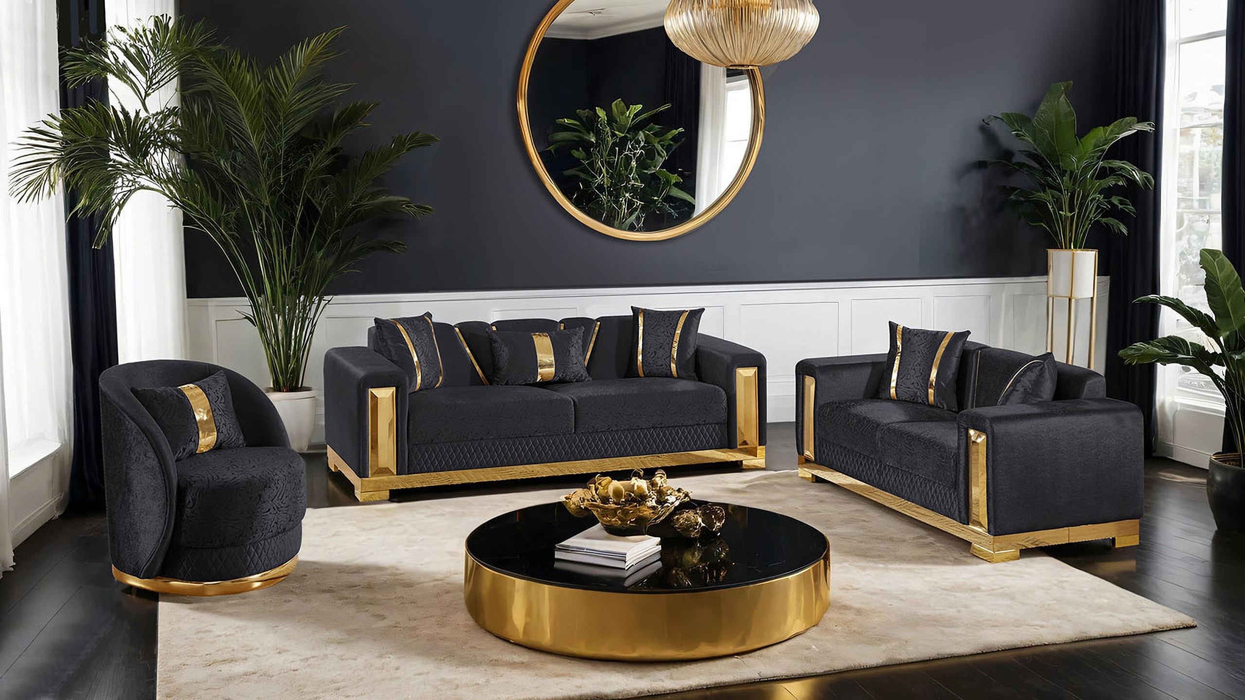 Valdosta Sofa In Black and Gold by Furniture of America | 1StopBedrooms