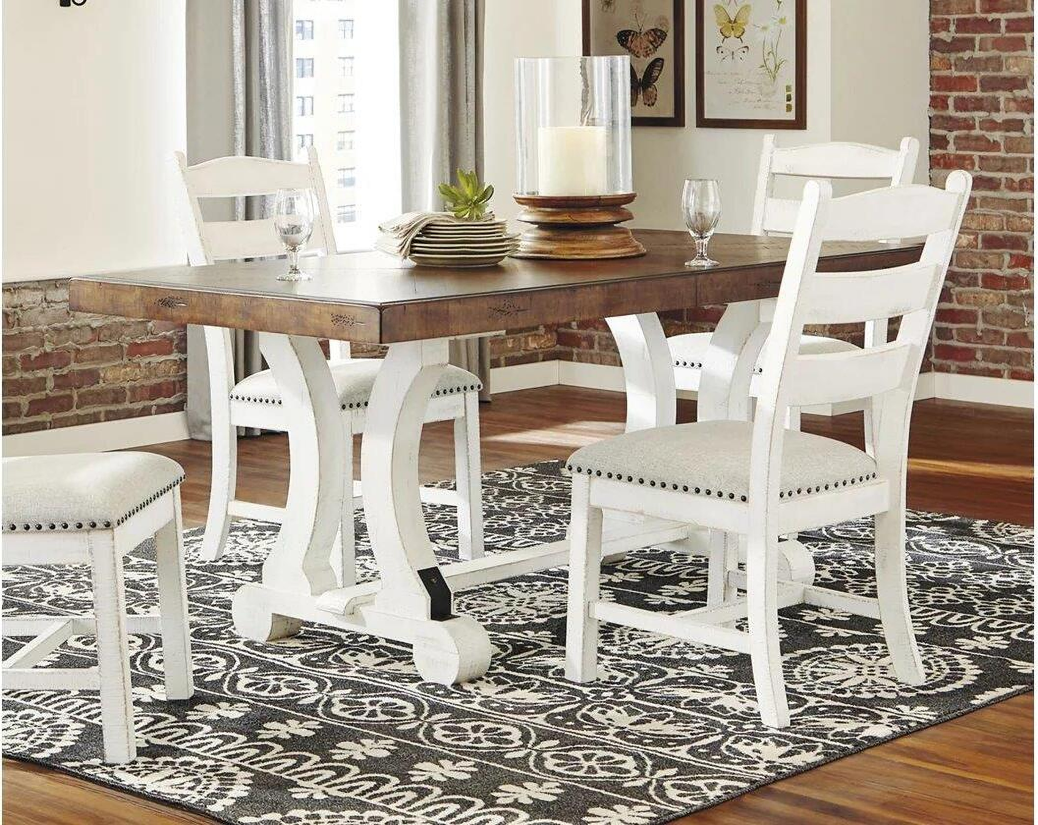 Valebeck 7 Piece Dining Table Set - Off-White with Brown