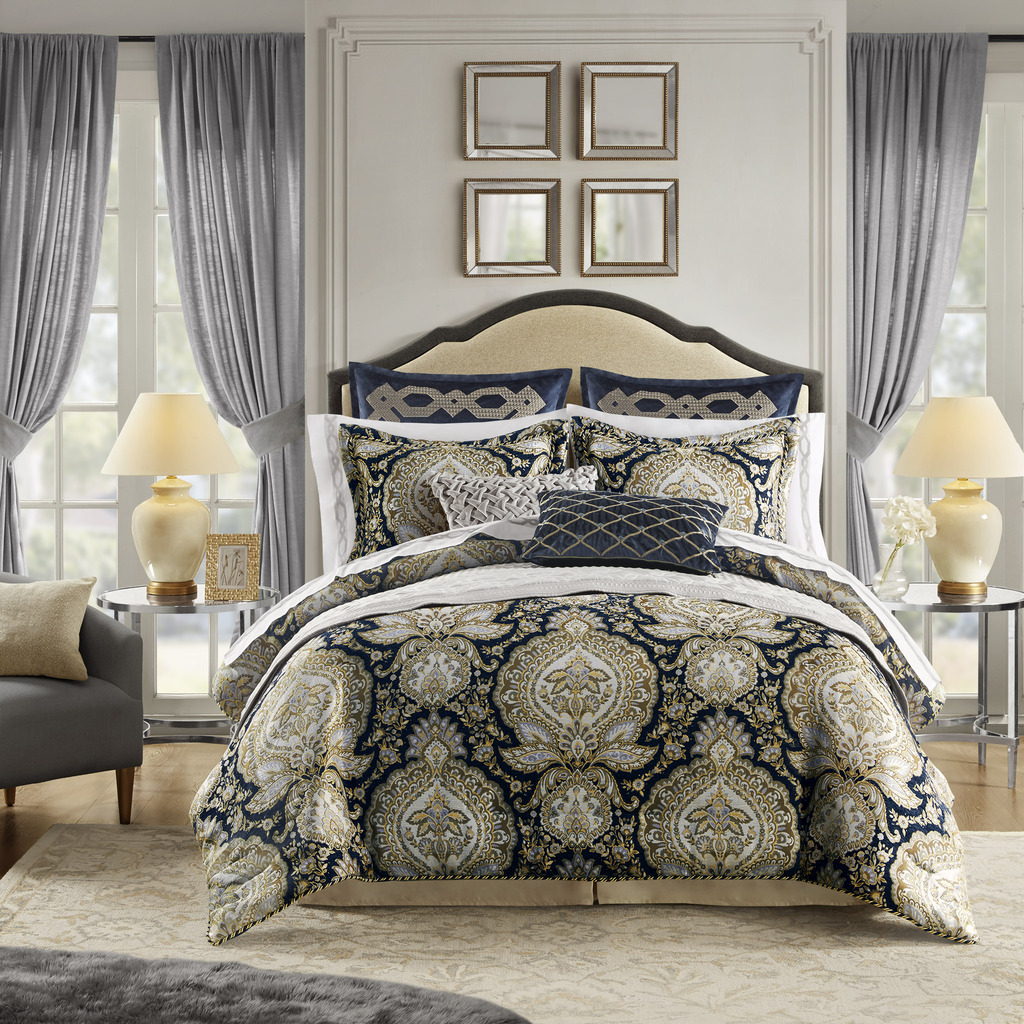 Valentina 4 Piece King Comforter Set In Navy by Olliix 1StopBedrooms
