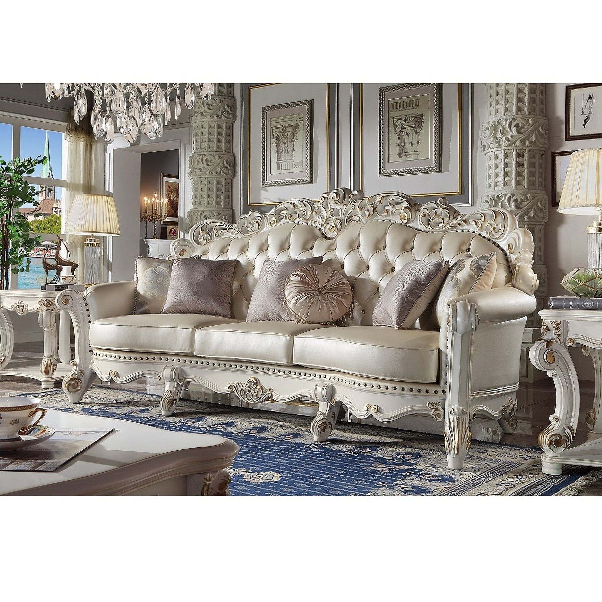 Vendome Oversized Sofa With 6 Pillows In Champagne By Acme 1stopbedrooms