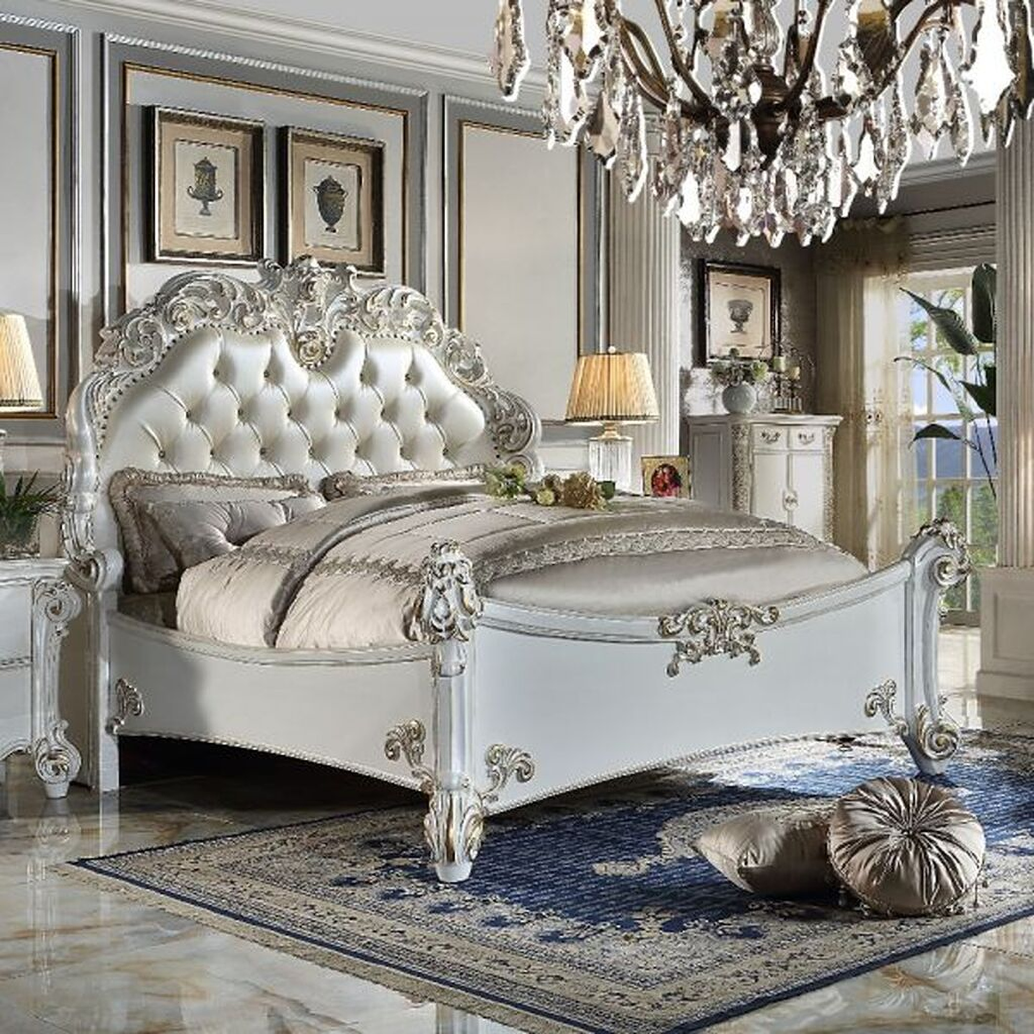 Vendome Queen Bed In Pu And Antique Pearl by ACME | 1StopBedrooms