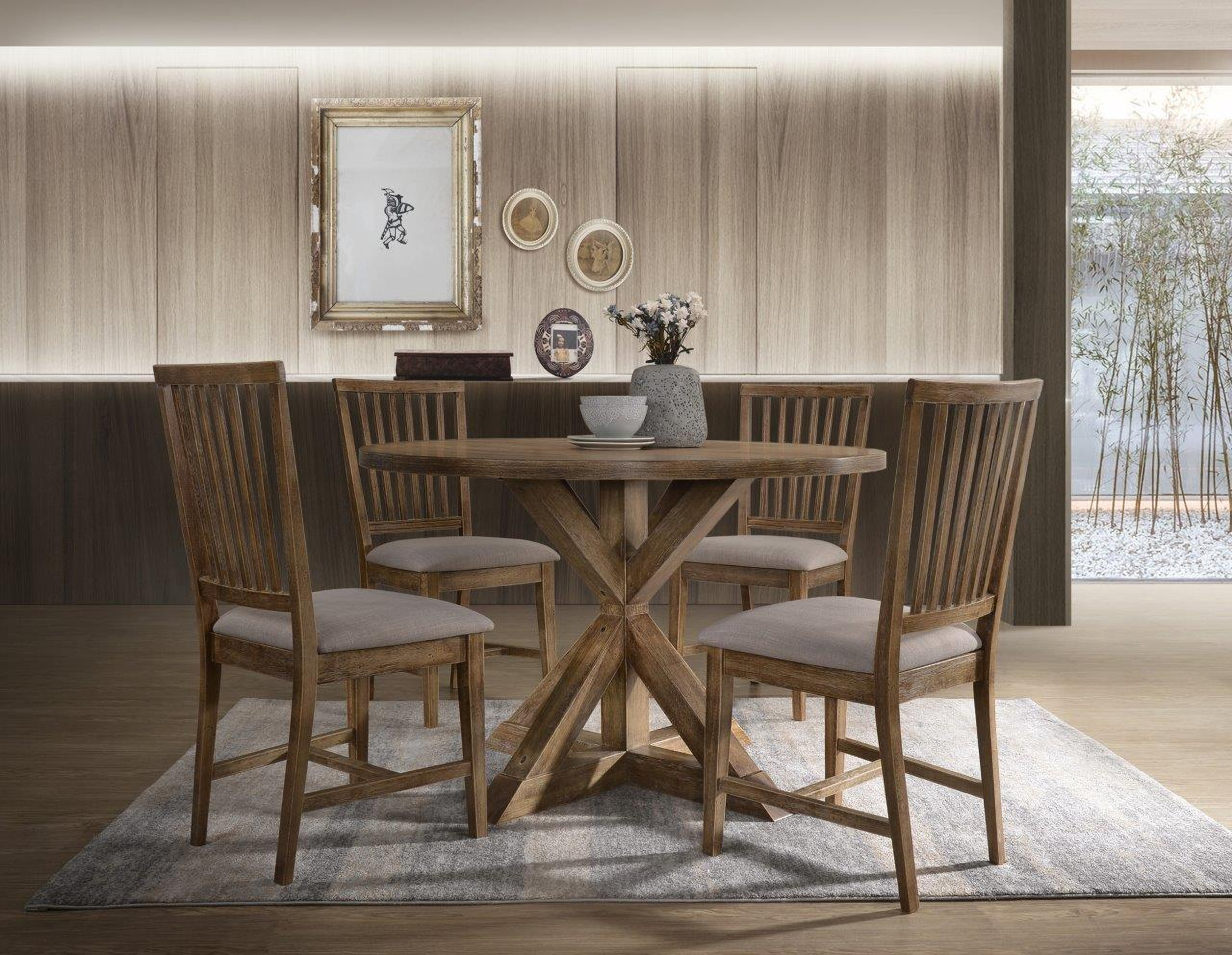 Venus 5 Piece Wood Dinette Set In Antique Natural Oak
