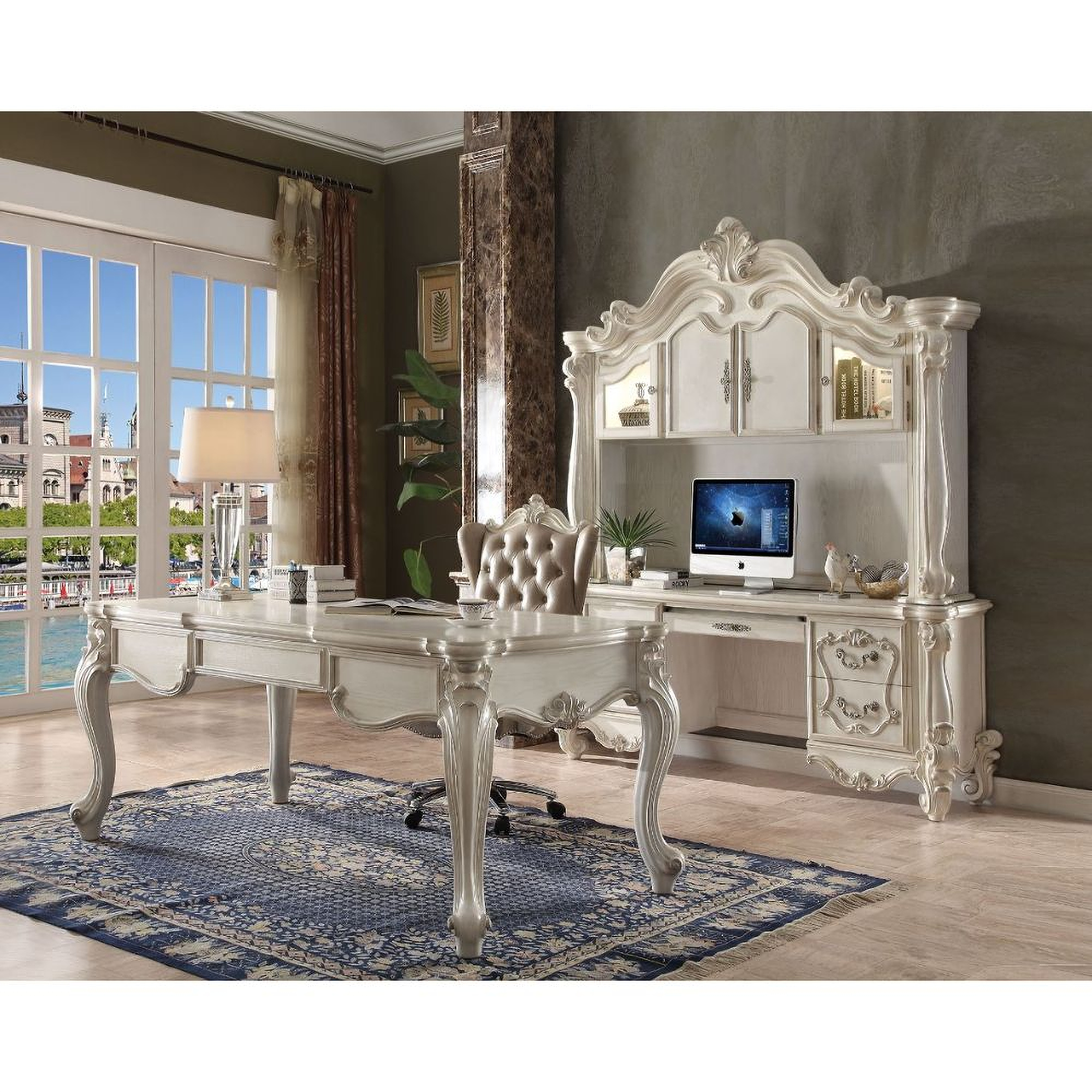 Versailles Bone White Computer Desk & Hutch main image 1