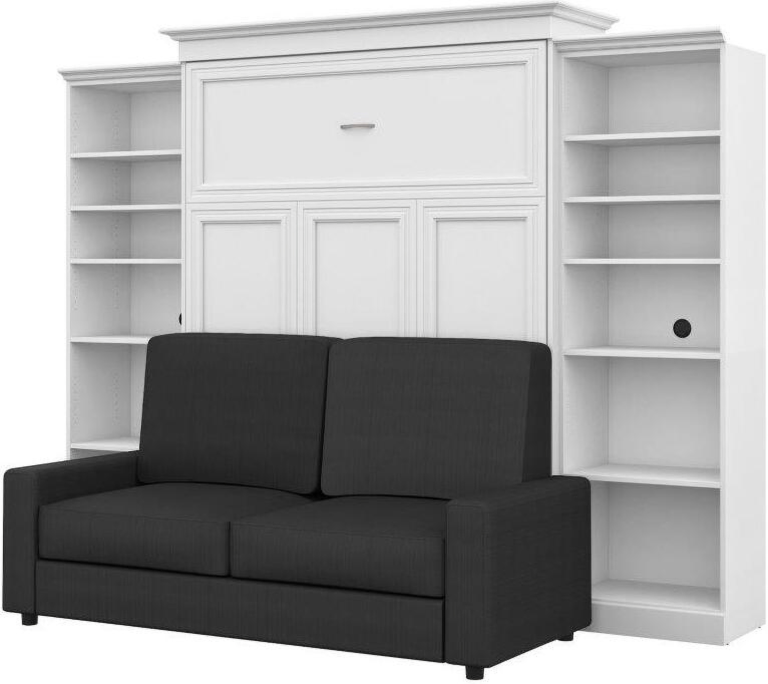 Versatile by Bestar 4-Piece Queen Wall Bed, Two Storage Units and Sofa Set - White and Grey
