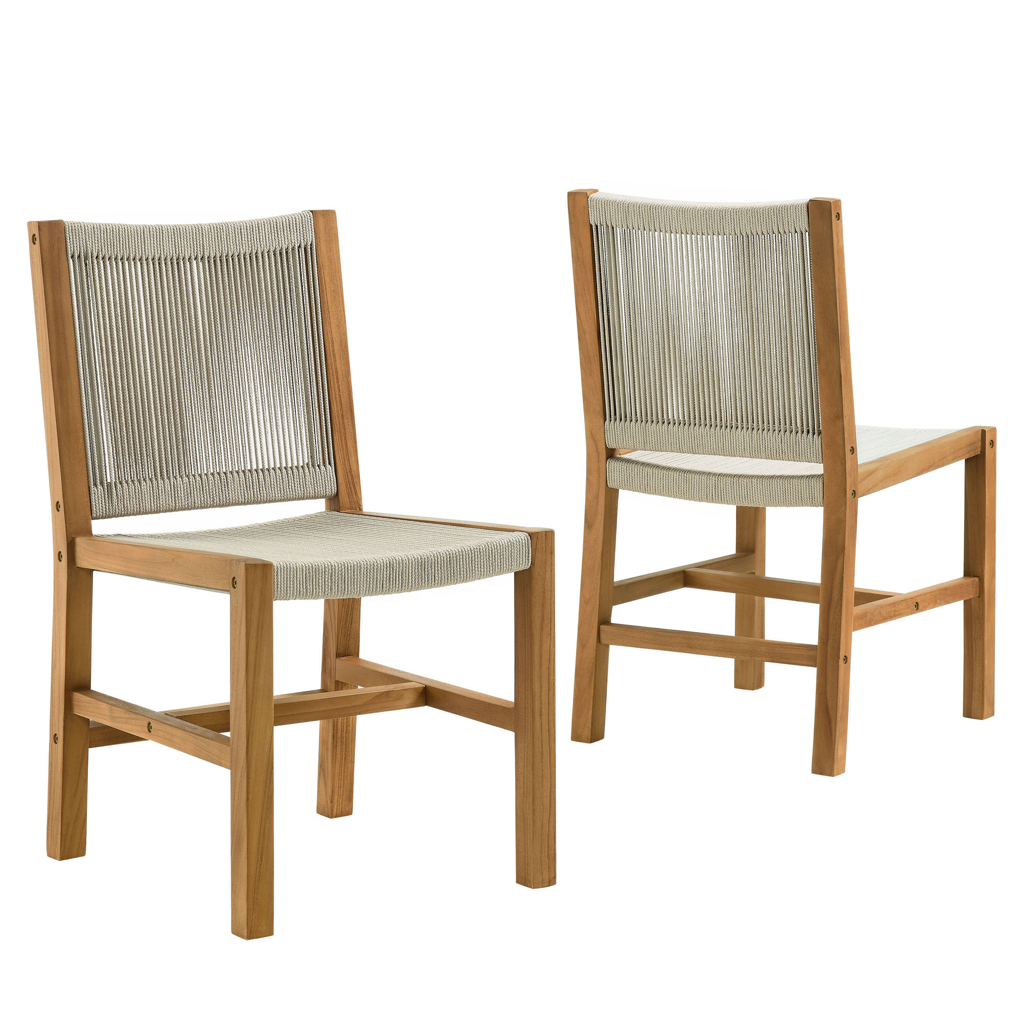 Vienna Outdoor Patio Teak and Rope Armless Dining Chairs Set of 2 In ...