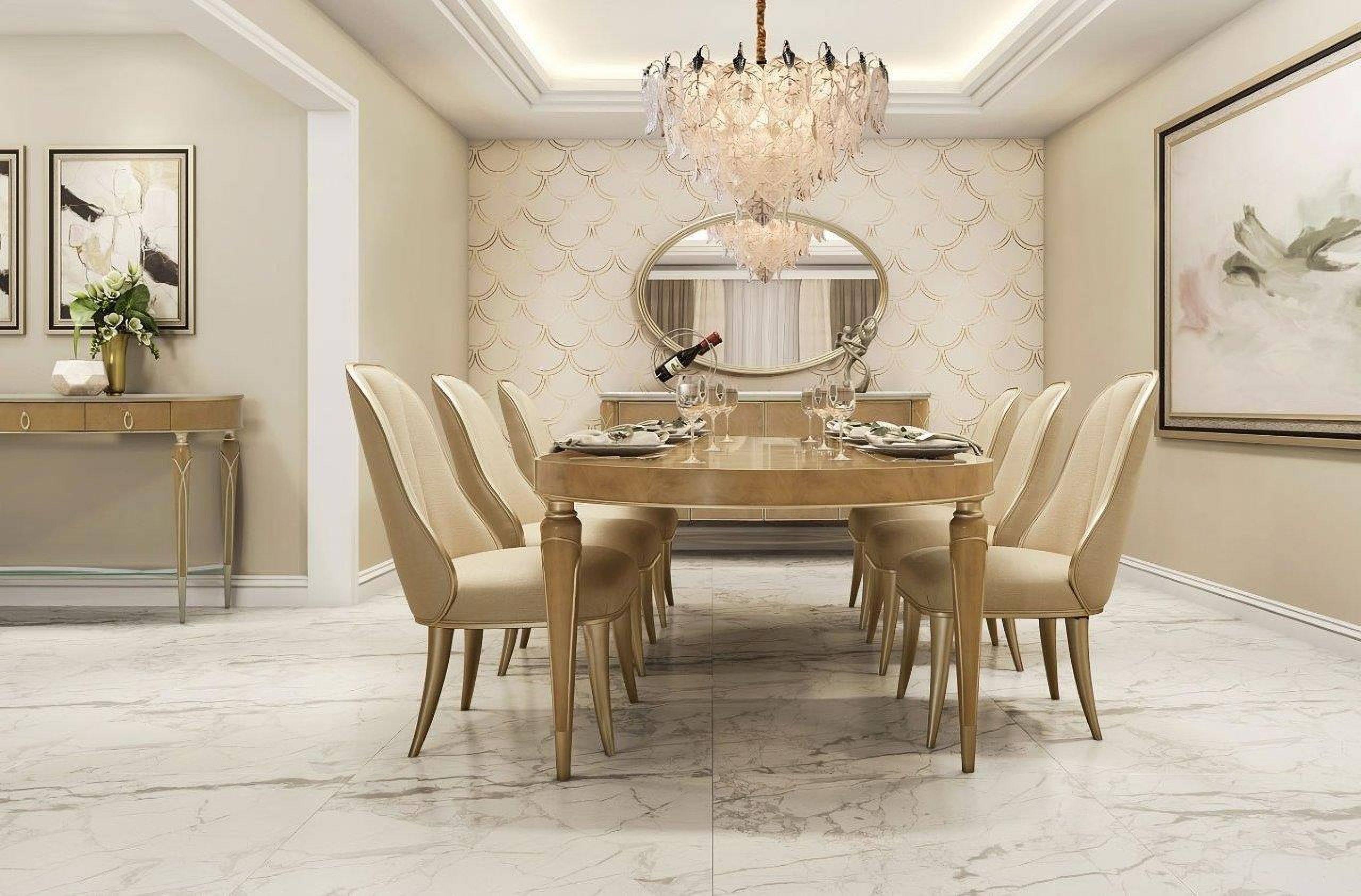 Villa Cherie Caramel Oval Dining Room Set By Michael Amini 1stopbedrooms 