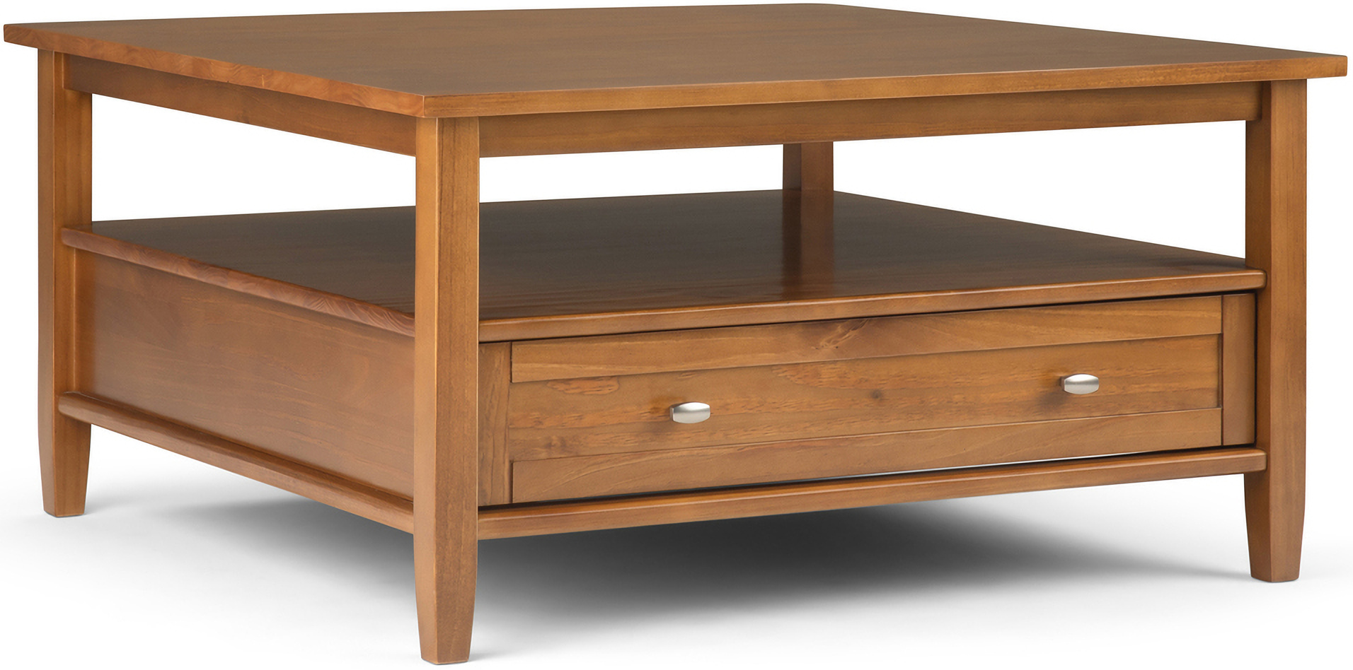 Visionary Solid Wood Square Coffee Table with Drawer In Light Golden