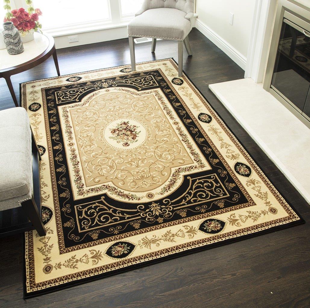 Vista 1365 Blk F Aubusson Black European Traditional 5 3round Area Rug By Rugs America 1stopbedrooms