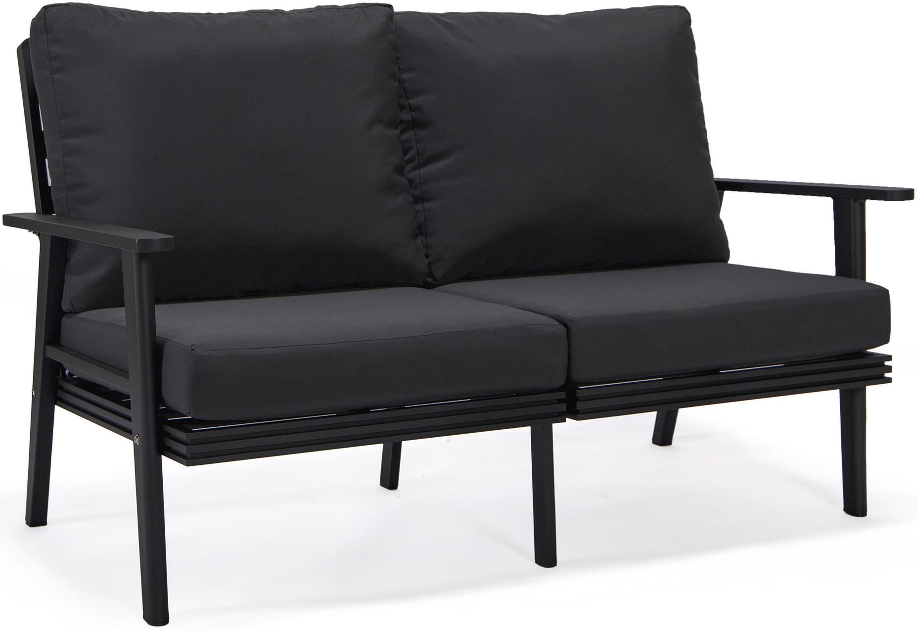 Walbrooke Outdoor Patio Loveseat In Charcoal by LeisureMod 1StopBedrooms
