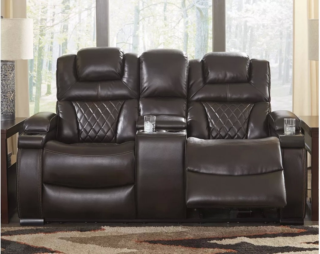 Warnerton Chocolate Power Reclining Loveseat - 1StopBedrooms