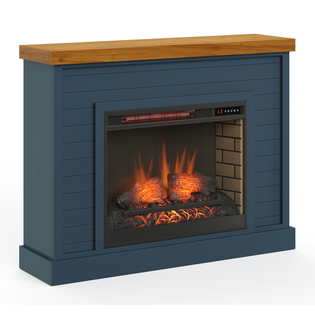 Washington 48 Inch Fireplace with Mantel In Blue Denim and Whiskey by ...