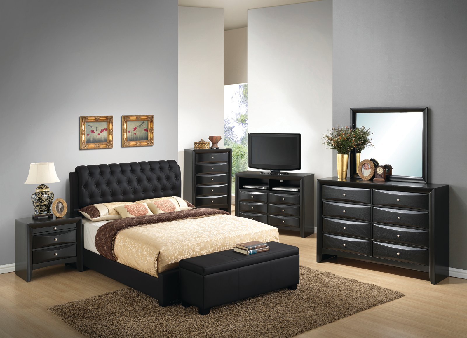 Glory Furniture G1500 Button-Tufted Bedroom Set In Black | 1StopBedrooms