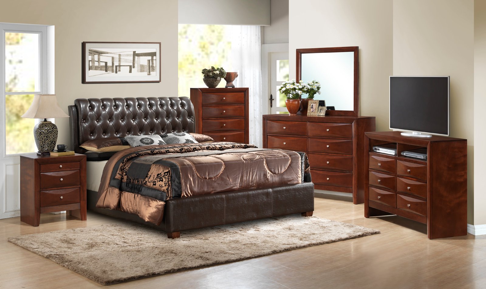 Glory Furniture G3125A 5-Piece Sleigh Bedroom Set in Cappuccino