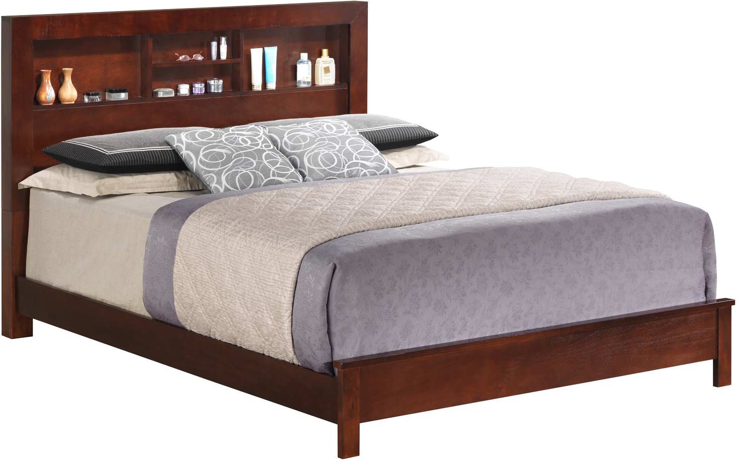 Glory Furniture Burlington King Panel Bed In Cherry, Solid Wood Bookcase Headboard King