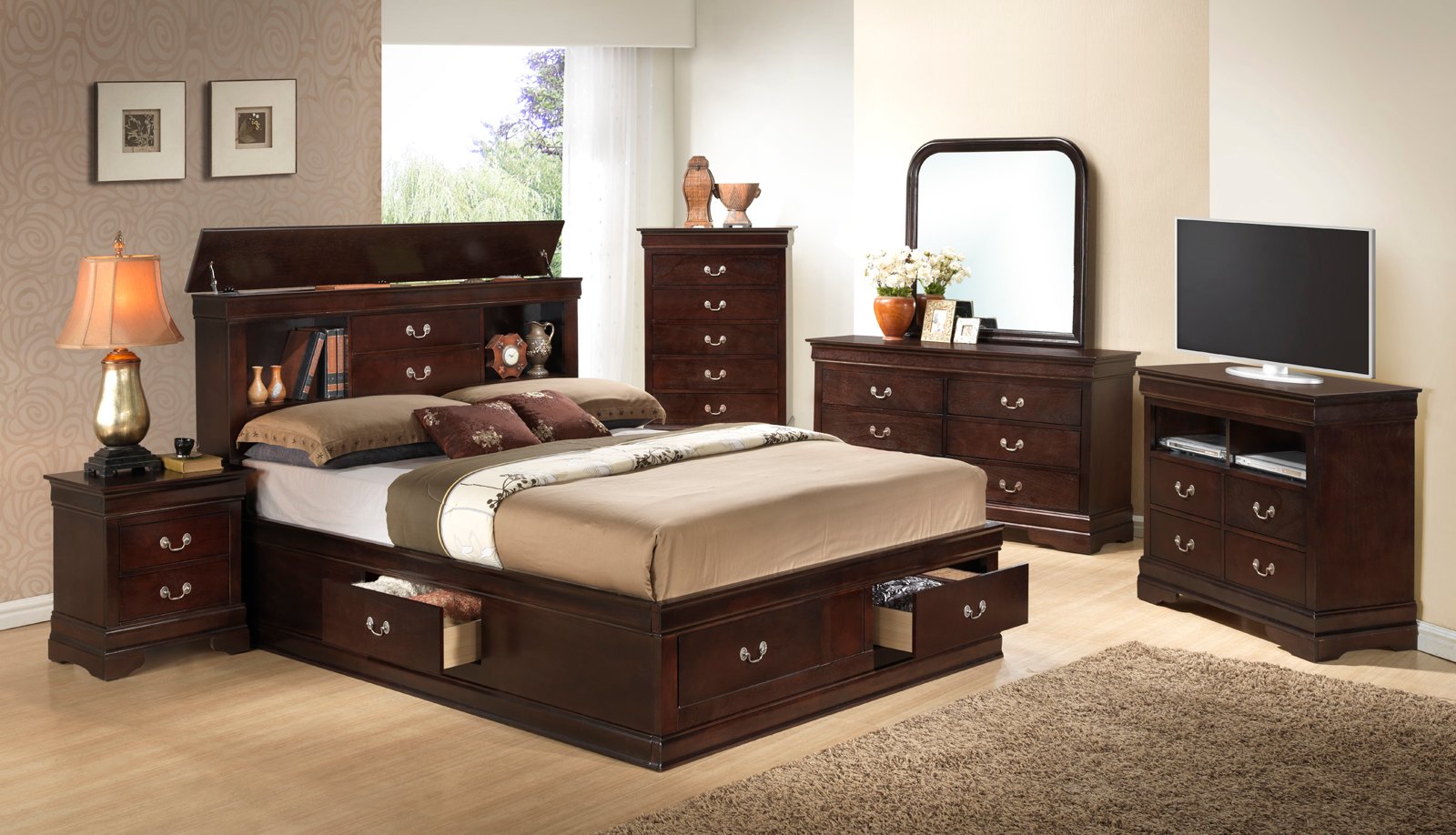 Glory Furniture G3190 5-Piece Low Profile Storage Bedroom Set in White