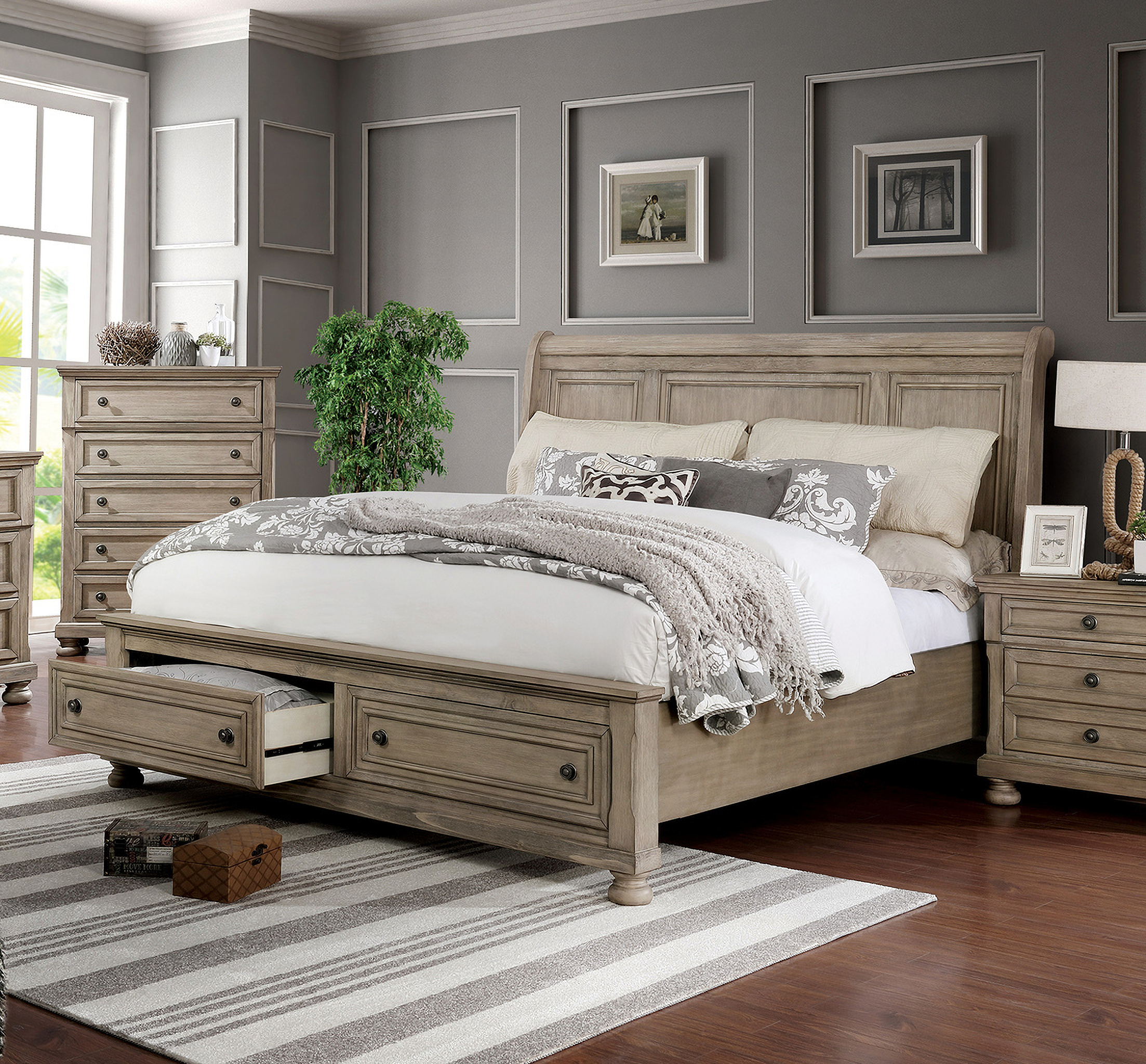 Wells Eastern King Bed In Gray by Furniture of America 1StopBedrooms