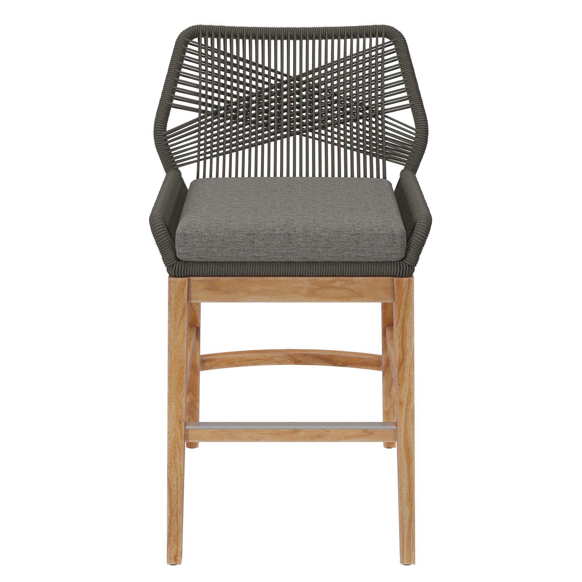 Wellspring Outdoor Patio Teak and Rope Counter Stool In Gray and ...