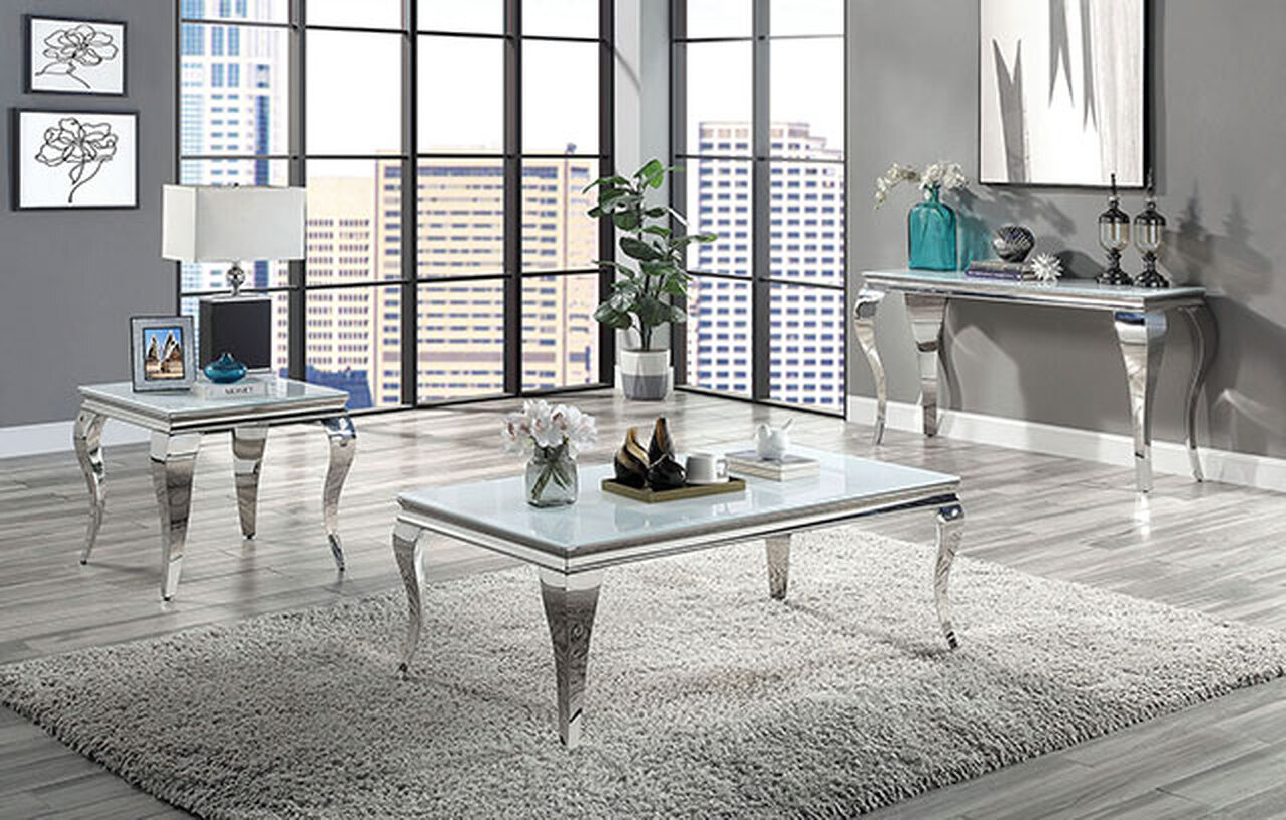 Wetzikon Occasional Table Set In White/Silver by Furniture of America ...