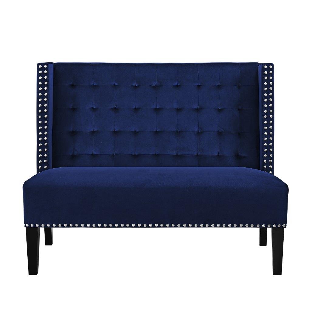 Pulaski Tufted Nailhead Trim Entryway Bench In Navy Blue Velvet