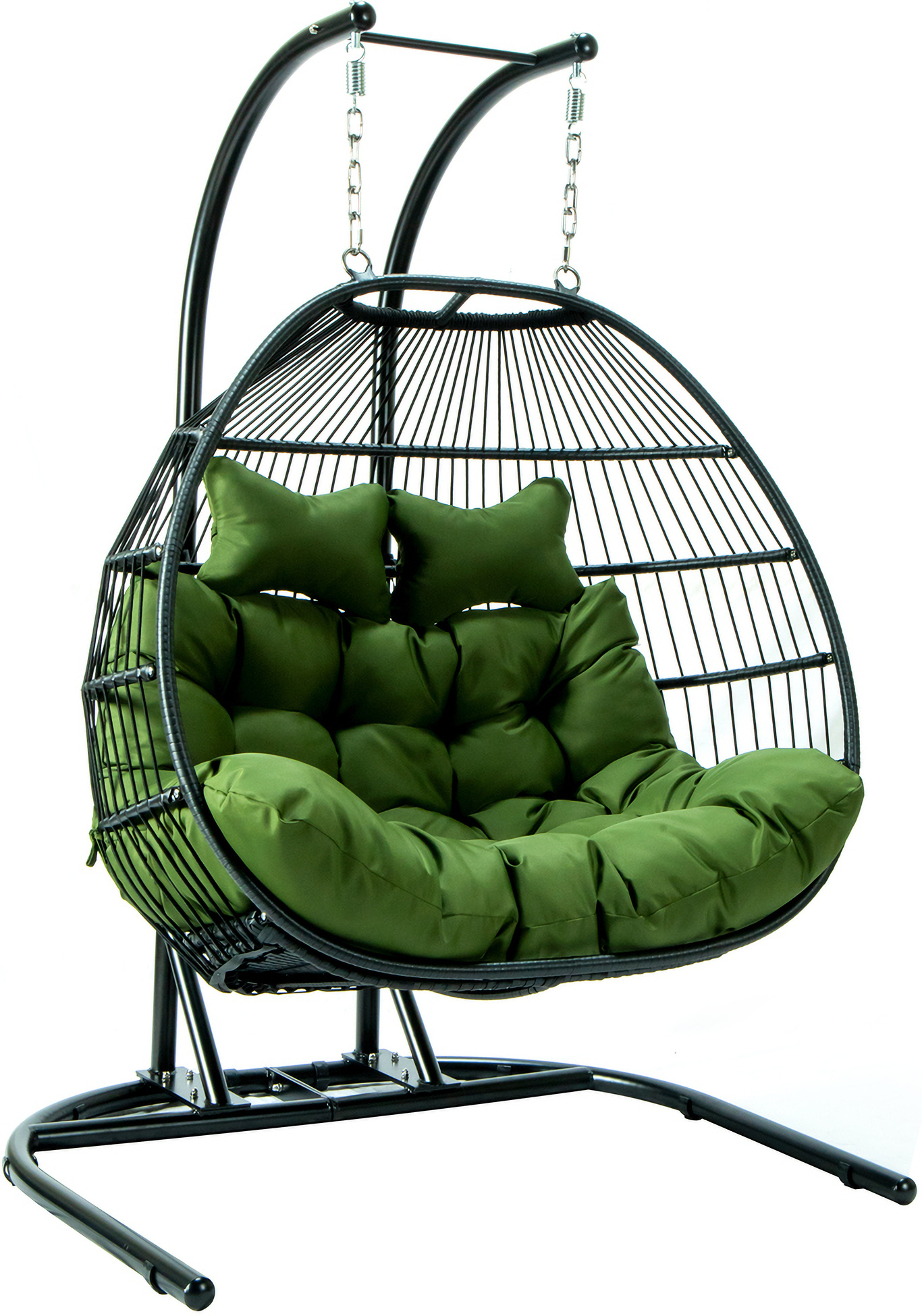 Wicker 2 Person Double Folding Hanging Egg Swing Chair In Dark Green by ...