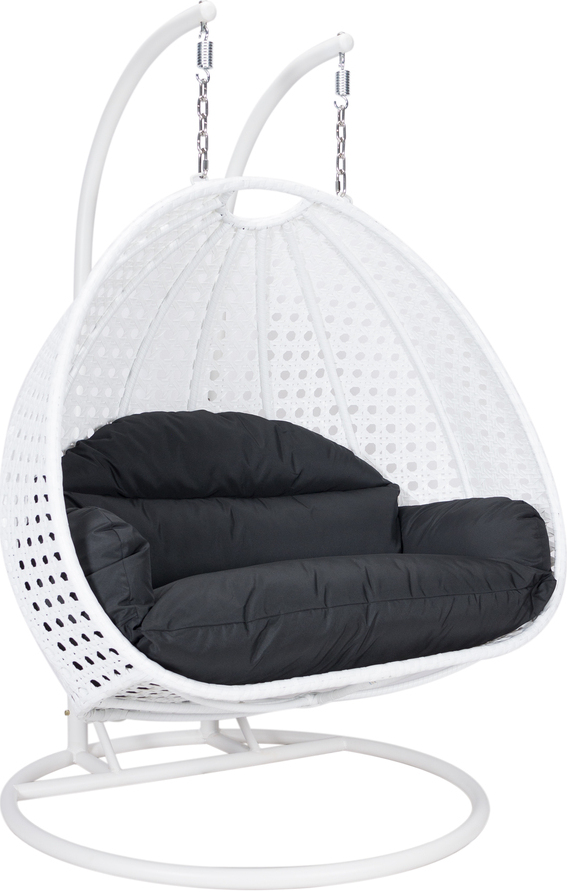 Wicker Hanging 2 person Egg Swing Chair White and Black by