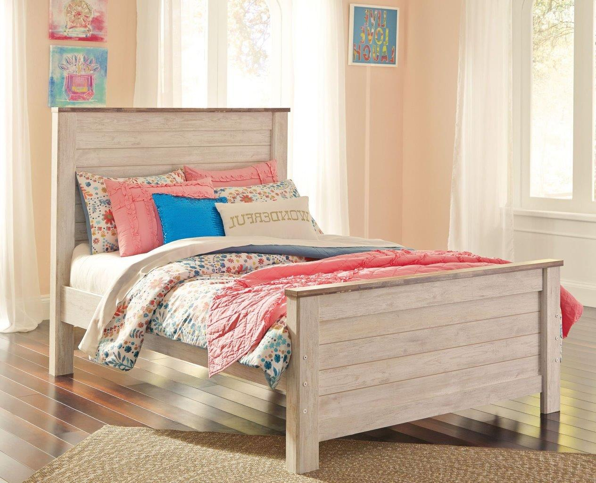 Willowton Whitewash Full Panel Bed by Ashley Furniture | 1StopBedrooms