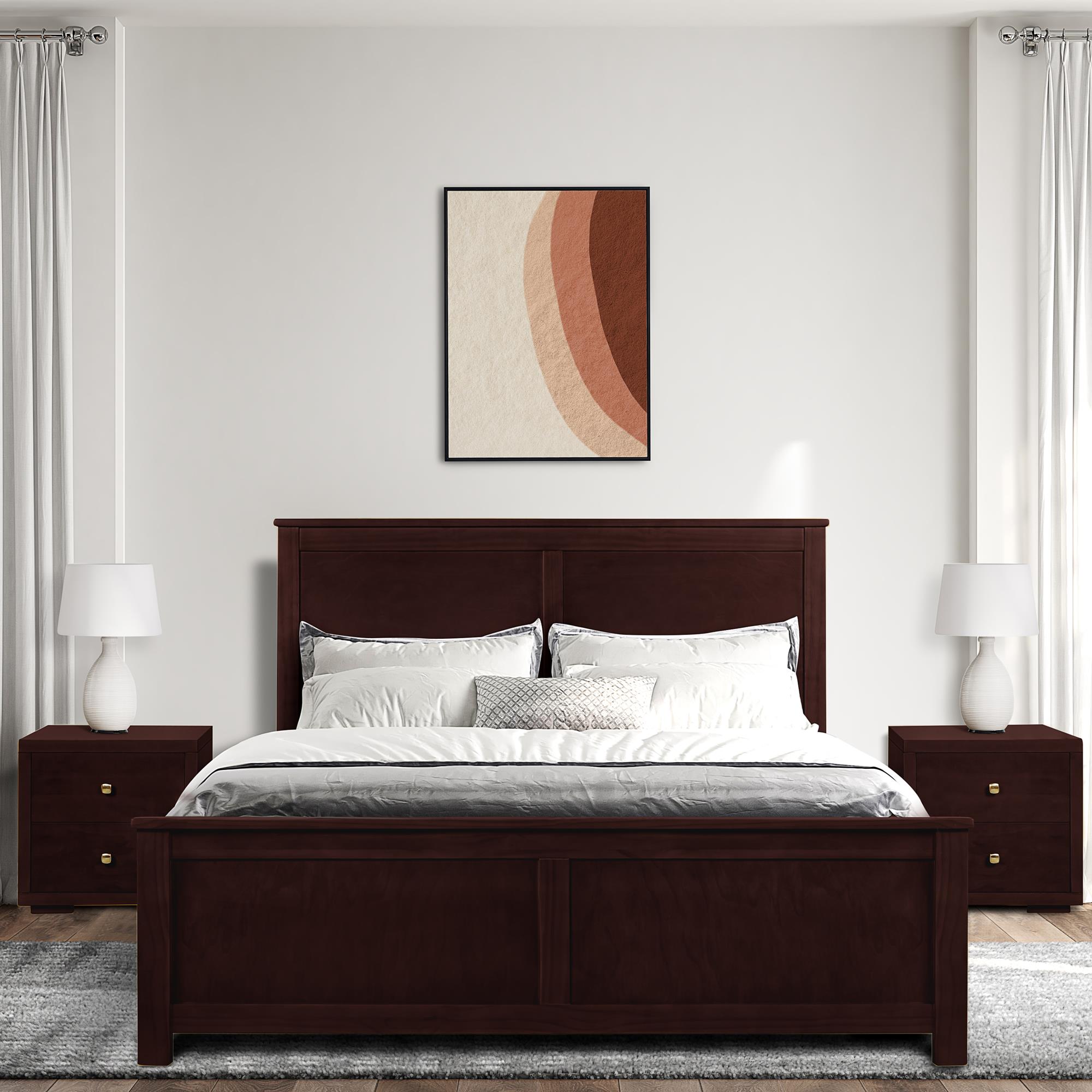 Winston Wooden Queen Platform Bed with 2 Nightstands In Espresso